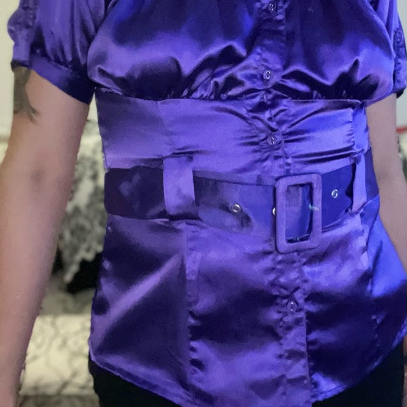 Silky purple button down blouse - Picture 2 of 2